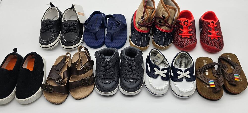 Baby Boys Size 2 - 9 Pair Shoe Lot - Sandals, Boots, Tennis Shoes